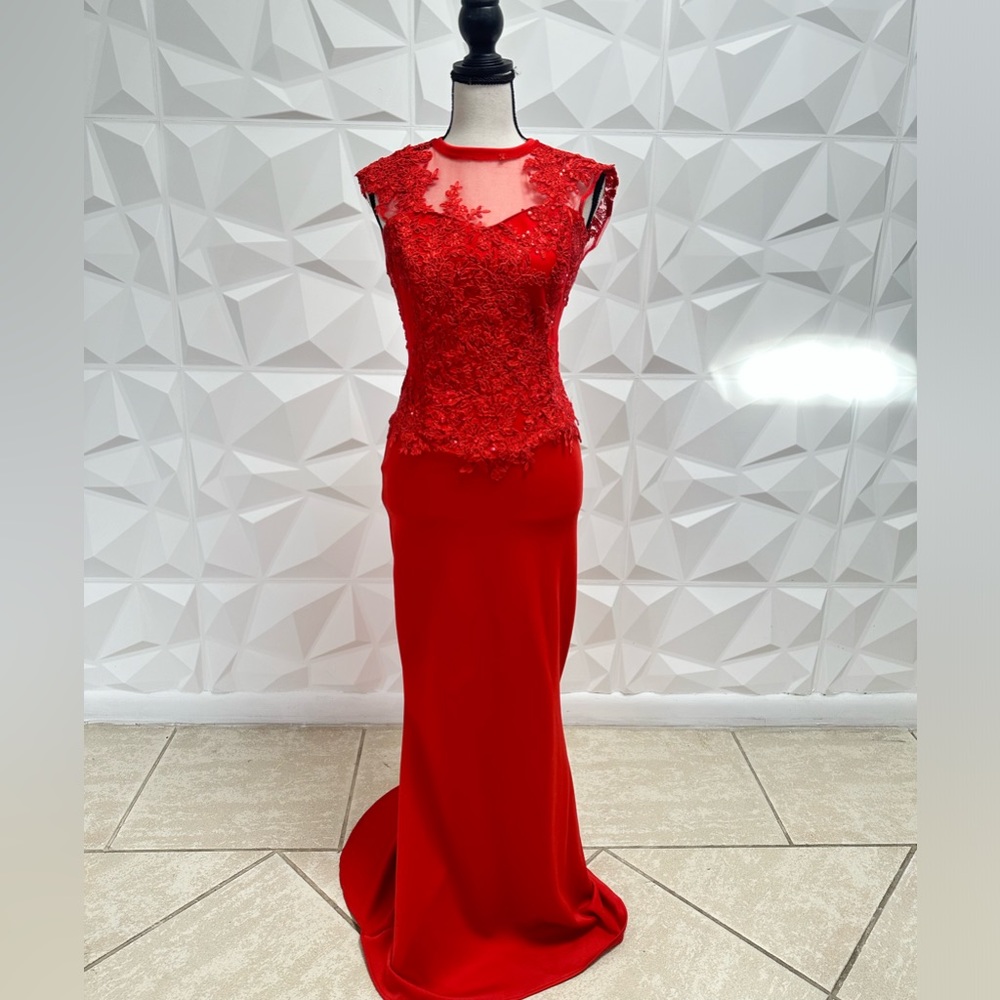 Red floor length,body-con, local designer dress